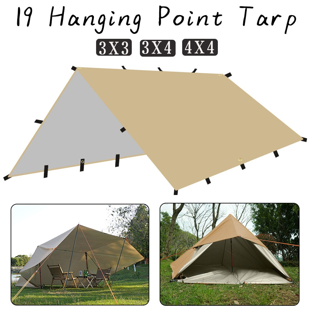 4x4m 4x3m 3x3m 19 Hang Points Tent Tarp Survival Sun Shelter Shade Canopy Outdoor Backpacking Waterproof Camping Awning SunShade