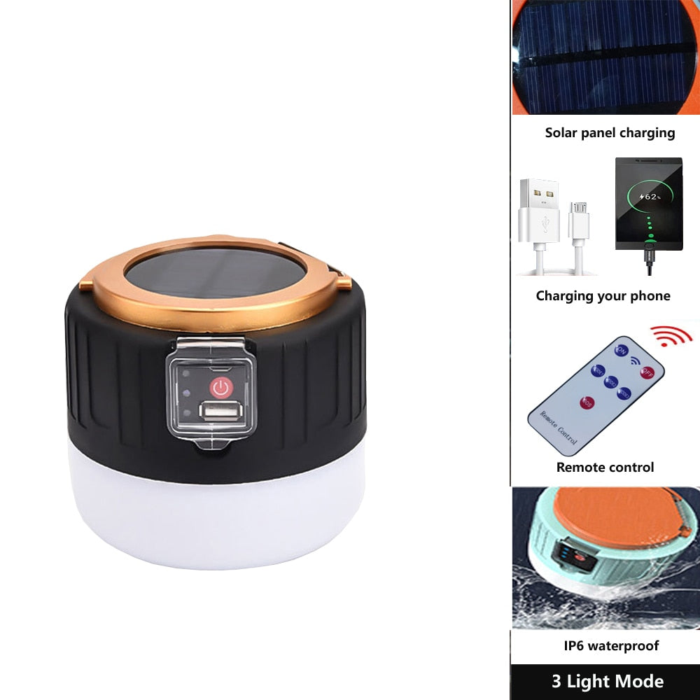 Solar LED Camping Light USB Rechargeable Bulb For Outdoor Tent Lamp Portable Lanterns Emergency Lights For BBQ Hiking