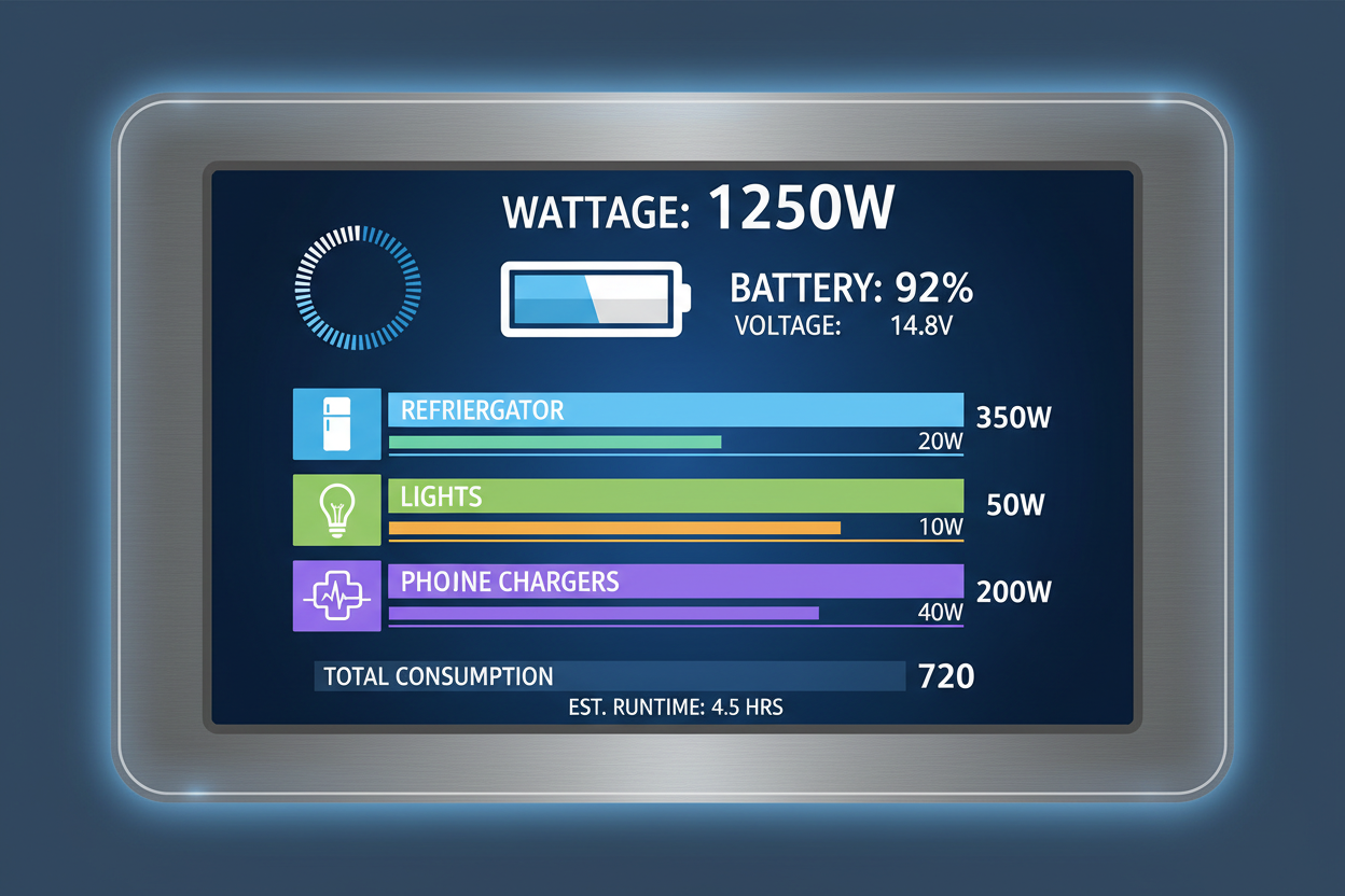Watt meter / battery display for Power Capacity Explained to Understand what actually runs your essentials