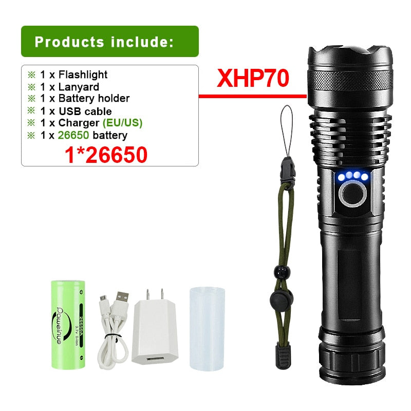 XHP360 Led Flashlight 18650 Rechargeable Torch Usb Powerful Tactical Flash Light Zoomable Hunting Lantern Waterproof Hand Lamp