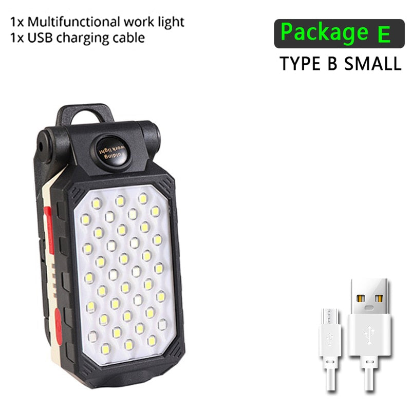 USB Rechargeable Portable LED Flashlight COB Work Light Adjustable Waterproof Camping Lantern Magnet Design ,Built-in Battery