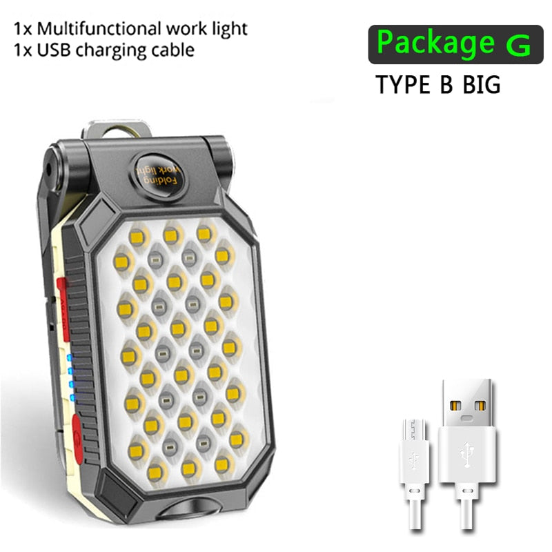 USB Rechargeable Portable LED Flashlight COB Work Light Adjustable Waterproof Camping Lantern Magnet Design ,Built-in Battery