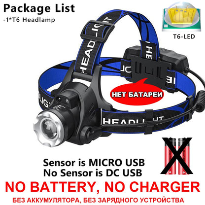 1000000LM LED Headlamp Sensor XHP90.2 Headlight with Built-in Battery Flashlight USB Rechargeable Head Lamp Torch Light Lantern