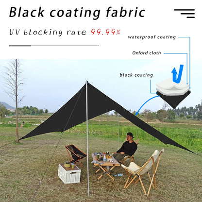5x4.5m Large Black Coating Tarp Waterproof Hexagonal Awning Camping Outdoor Shade Tarpaulin Tent Shelter Sunshade Flysheet