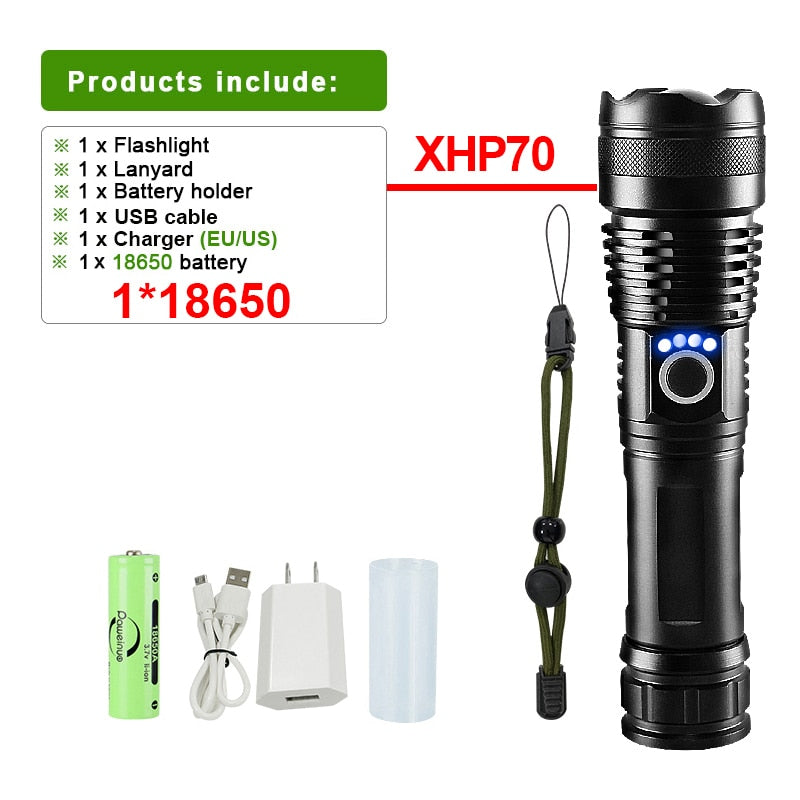 XHP360 Led Flashlight 18650 Rechargeable Torch Usb Powerful Tactical Flash Light Zoomable Hunting Lantern Waterproof Hand Lamp